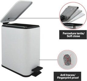 Cestino per la spazzatura bianco opaco in acciaio con pedale 5 l Erik – Spirella