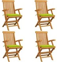 Sedie da Giardino Cuscini Verde Brillante 4 pz Massello di Teak cod mxl 45325