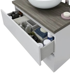 Mobile Da Bagno Sospeso 80 Cm 2 Cassetti Con Lavabo Da Appoggio Tokyo Bianco Lucido