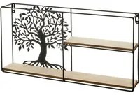 Mensola Parete Albero 2 Mensole Ripiani Design Moderno Scaffale Legno Metallo