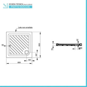 Piatto doccia 80x80 quadrato in ceramica bianco Dolomite Gemma