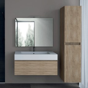 Mobile Bagno Sospeso 120 Cm Un Cassetto Specchio Con Lampada Led 100x70 Cm Esseci Arredo Bagno "Capri"