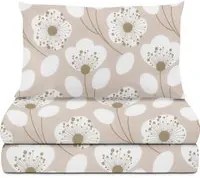 Completo letto singolo beige fiori bianchi