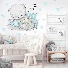 Adesivo murale - Orso con libro e coniglietto con cuori | Inspio