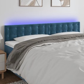 Testiera A Led Blu Scuro 160x5x78/88 Cm İn Tessuto /
