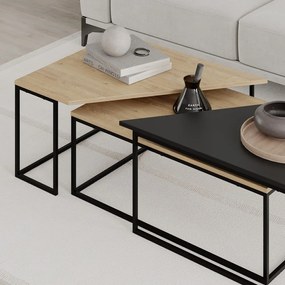 Set di 3 tavolini con piano in rovere decorato in colore naturale 70x110 cm Titan - Marckeric