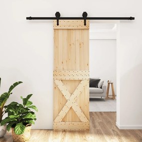 Porta Scorrevole Con Set Hardware 70x210 Cm Legno Massello Pino /