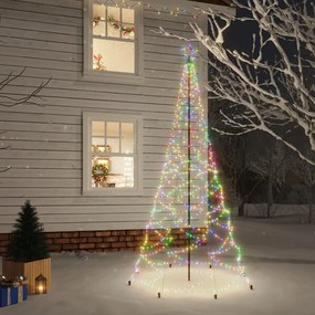 Albero di Natale con Palo in Metallo con LED Multicolore e Bianco, 3 m e 5 m, Multicolore / 500 / 3 m