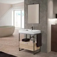 Mobile bagno a terra 75 cm nero con lavabo bianco e specchio Kubic