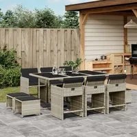 Set Pranzo Giardino 11pz con Cuscini Grigio Chiaro Polyrattancod mxl 112273