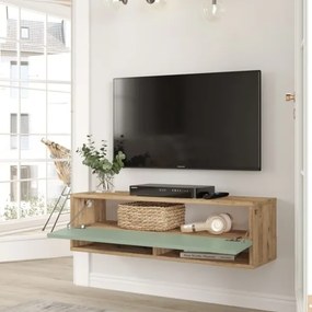 Mobile Tv Sospeso 100x32x30 2 Vani Effetto Legno Rovere E Verde Frame