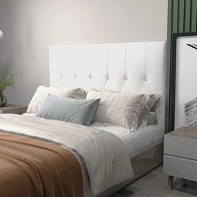 Testiera Letto Matrimoniale Imbottita Design a Bottoni 160x7x120 cm in Pelle PU Bianca...