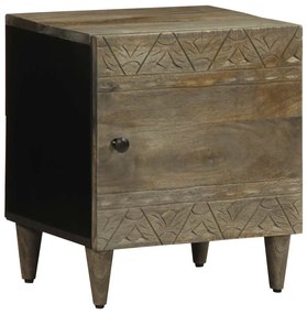 Comodino Grigio Chiaro 40x33x46 Cm İn Legno Massello Di Mango /