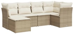 Set divano da giardino 6 pz con cuscini beige in polyrattan
