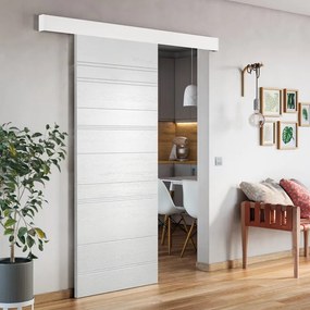 Porta scorrevole Mast Incisa in mdf bianco, L 93 x H 212 cm, con binario Atelier bianco Reversibile