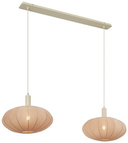 Lampada a sospensione Japandi beige con paralume in tessuto a 2 luci - Bida