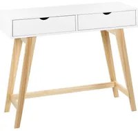 Tavolo Consolle Bianco Gambe legno MDF chiaro 101 x 36 x 78 cm 2 Cassetti Mobili soggiorno corridoio Stile scandinavo