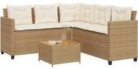 Divano da Giardino con Tavolo e Cuscini a L Beige in Polyrattan 369050