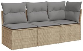 Divano da giardino con cuscini a 3 posti beige in polyrattan