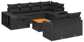 Set Divani da Giardino 11 pz con Cuscini in Polyrattan Nero