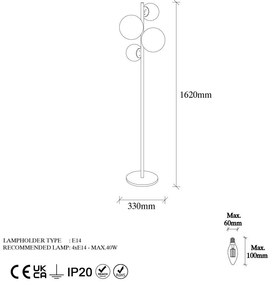 Lampada da terra dorata con paralume in vetro (altezza totale 162 cm) Fazli – Opviq lights