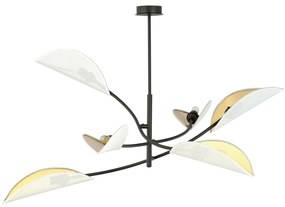 Sospensione Nordica 6 Luci Lotus In Acciaio Nero Bianco E Oro Bracci Regolabili