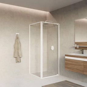 Porta doccia L 96-99 cm x H 200 cm, per nicchia in vetro trasparente SP. 8 mm, profilo bianco