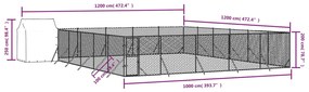 Cuccia cani da esterno tetto argento 12x12x2,5m acciaio zincato