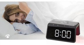 Nedis WCACQ30BK - Orologio a sveglia con display LCD e senza fili caricatore 15W/5V nero