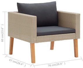 Set Divani da Giardino 3 pz con Cuscini in Polyrattan Beige