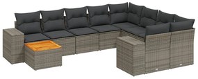 Set divani da giardino 11 pz con cuscini in polyrattan grigio