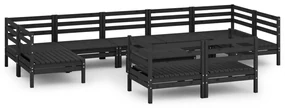 Set salotto da giardino 10 pz nero in legno massello di pino