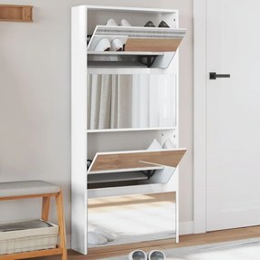Scarpiera Con Specchio A 4 Livelli Bianco Lucido 63x17x134 Cm /