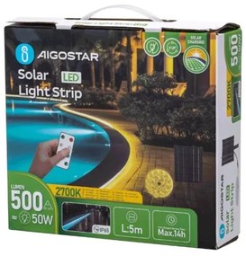 Aigostar - Striscia solare LED dimmerabile 5W 3,2V 5m 2700K IP65 + DO