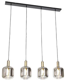 Lampada a sospensione di design nera con vetro oro e fumé 4 luci - Zuzanna