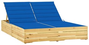Lettino Prendisole Doppio E Cuscini Blu Reale Pino Impregnato /