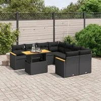 Set Divani da Giardino 9 pz con Cuscini Nero in Polyrattan 3273001