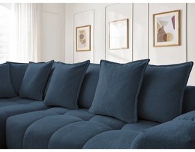 Divano angolare blu scuro allungabile e con contenitore (penisola a sinistra/a L) con rivestimento in ciniglia Everest – Bobochic Paris