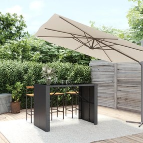 Tavolo bar con piano in vetro nero 145x80x110 cm polyrattan