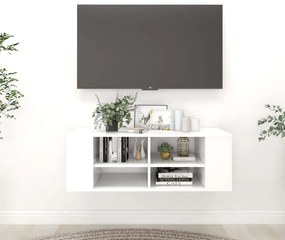 Armadietto tv da parete bianco 102x35x35cm in legno multistrato