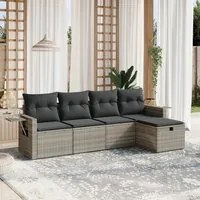 Set Divano da Giardino 5pz con Cuscini Grigio Chiaro Polyrattan 3263778