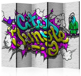Paravento separè Giungla urbana - graffiti II (5 pezzi) - scritte colorate su mattoni