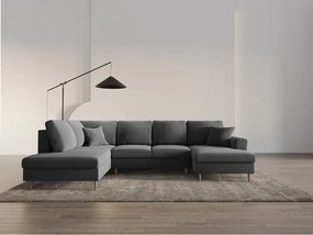 Divano angolare grigio chiaro allungabile e con contenitore (con penisola a sinistra/a U) con rivestimento in velluto Kyoto – Cosmopolitan Design