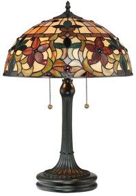 Lampada Da Scrivania Tiffany Kami Metallo Bronzo Vintage 2 Luci E27