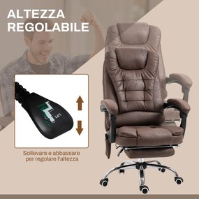 Poltrona da Ufficio 65x70x111-119 cm con Telecomando e 6 Punti di Massaggio in Microfibra Marrone...