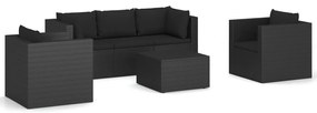 Set Divani da Giardino 4 pz con Cuscini in Polyrattan Nero