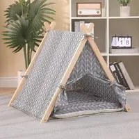 Tenda da Gioco per Animali Domestici Interni o Esterni in Legno e Tessuto Grigio