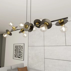 Lampadario 8 Luci Token In Acciaio Nero E Oro Con Barra E Diffusori A Piatti