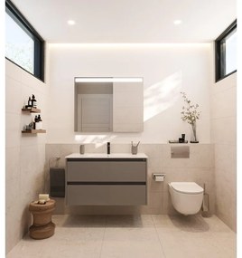 Mobile sottolavabo e lavabo con sifone Alpine grigio laccato, maniglie e piedini neri L 78.5 x H 57 x P 46 cm 1 vasca 2 cassetti