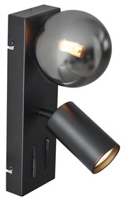 Lampada da parete moderna nera a 2 luci inclinabile con porta USB-C - Lesly